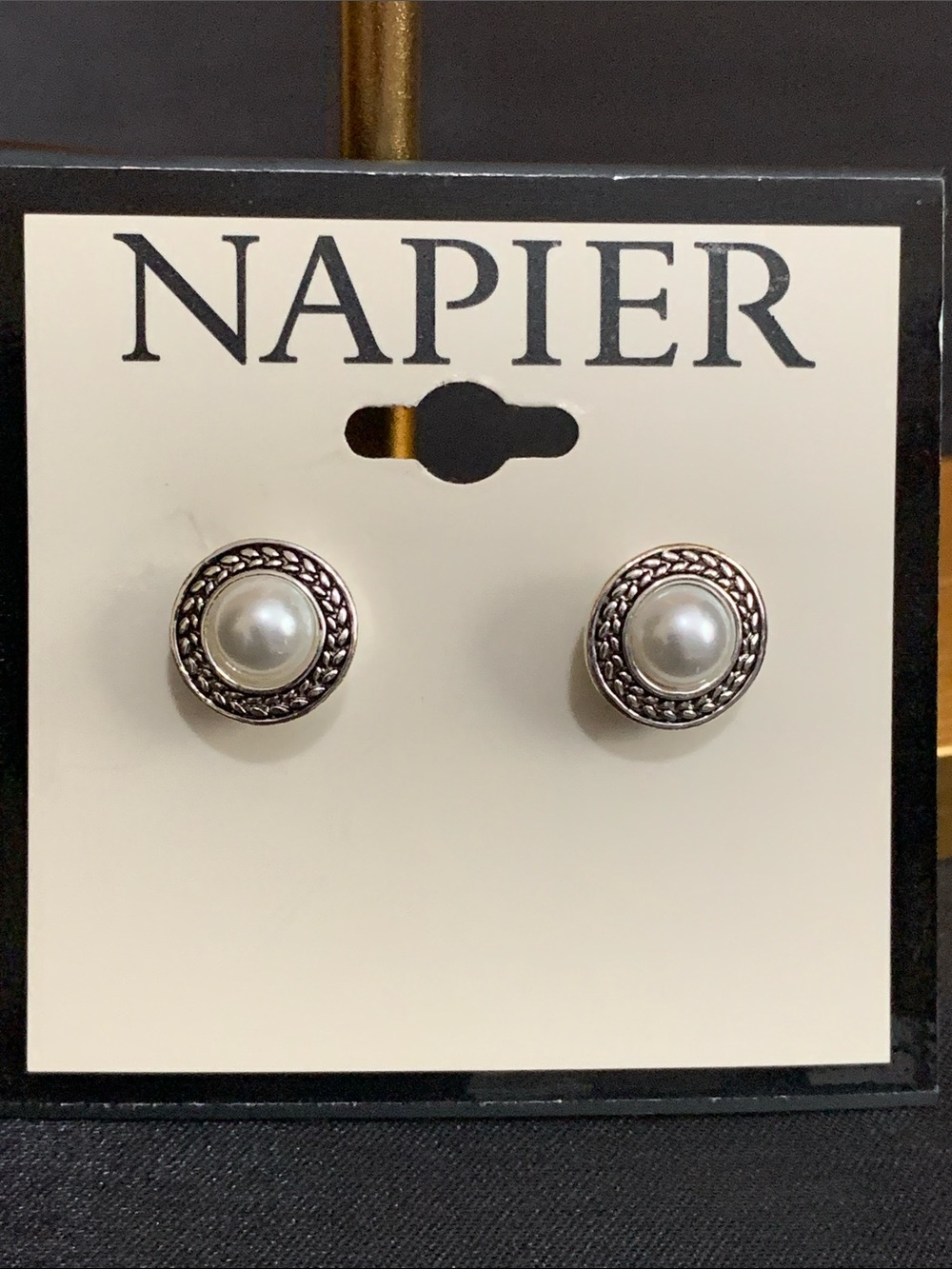 NWT Napier silver tone faux pearl stud earrings